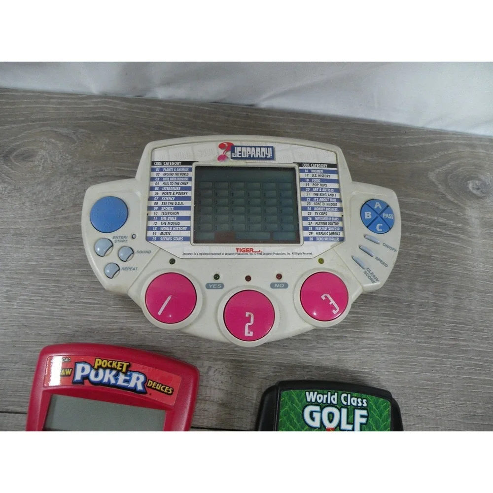 Vintage Electronic Handheld Games Lot: Tiger Jeopardy, Radica Poker, Golf, Tic